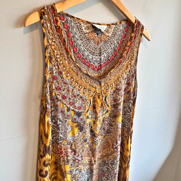 Inoa Sleeveless Silk Tiger Print Studded Maxi Dress - size 1 (US 8-14) - Picture 2 of 6